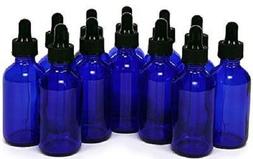 12 Pack of Cobalt Blue, 2 oz, Glass Bottles, with Glass Eye 