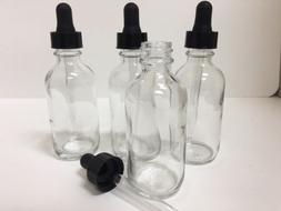 2oz CLEAR Boston Glass Bottles with Glass Eye Dropper- New !