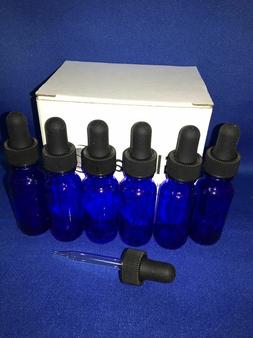 6 - 1/2 Oz COBALT Glass Bottle with Glass Eye Dropper  - Pac